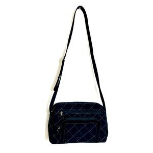 Vera Bradley Women Black Microfiber Quilted Tote Purse Floral Pint Shoulder Bag